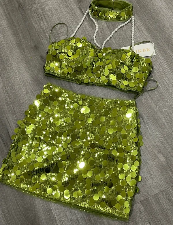 Green sequin 2PC set Size L - Image 5