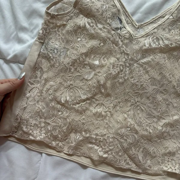 Vintage 90s Womens Small Baby Doll Cami Y2K‎ Grunge Indie Coquette Beige Sexy - Image 7