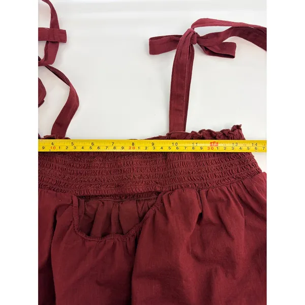 Anthropologie Burgundy Embroidered Smocked Tie‎ Strap Boho Cami Top SM Peasant - Image 3
