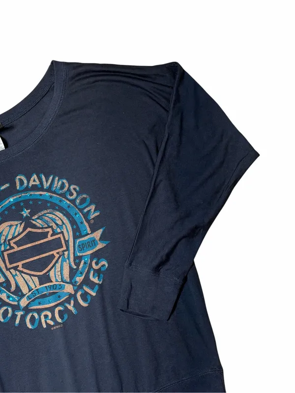 Harley Davidson Navy Blue Embellished Washington DC Long Sleeve Top Womans XL - Image 3