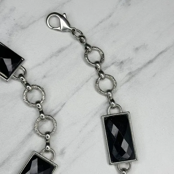 Womens Black Faceted Rhinestone Silver Tone Chain Belt Large (L/XL) ✨ - Image 3