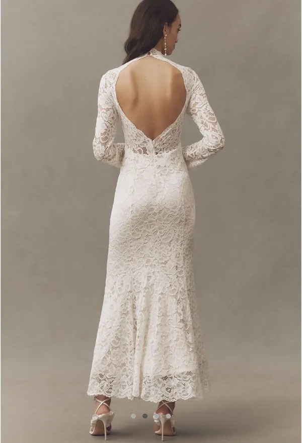 BHLDN Long Sleeve Mock-Neck Stretch Lace Maxi Dress - Image 4