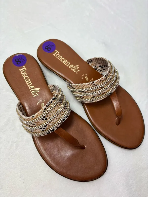 Toscanella‎ Women's Tan Beaded Thong Sandals size 8.5 - Image 2