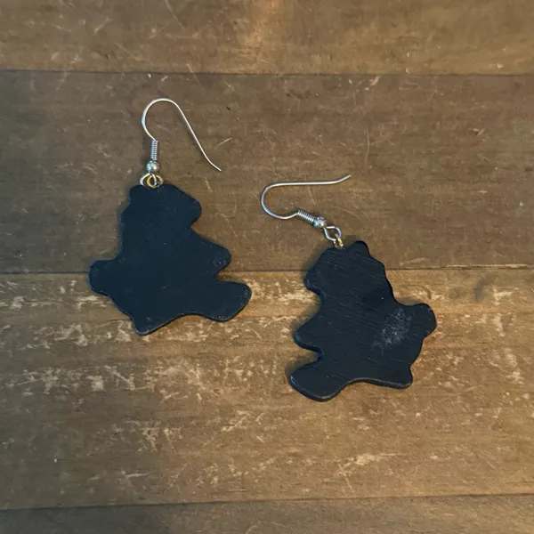 Wooden Halloween witch on a broom dangle earrings - Image 3