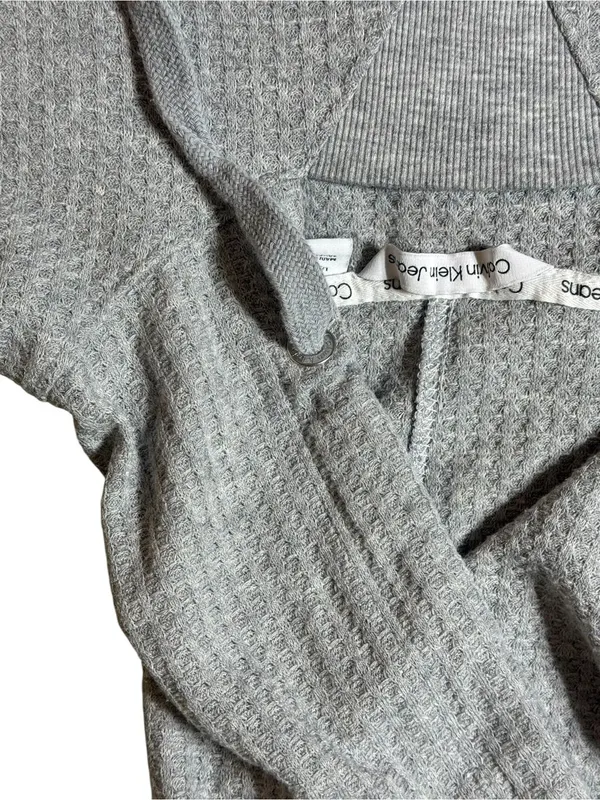 Calvin Klein Performance Womens Grey Waffle Knit Cropped Hoodie size Large - Image 2