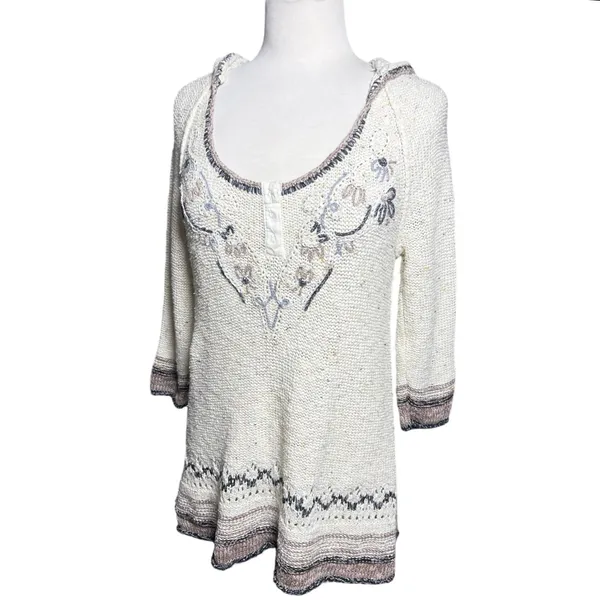 FREE PEOPLE Women’s Y2K Wool Blend Embroidered Hooded Sweater Tunic - Image 4