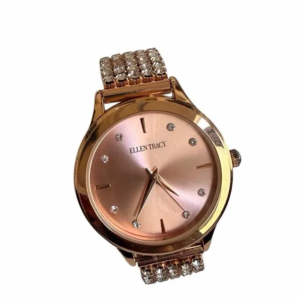 Ellen Tracy Rose Gold Tone Crystal Stretch Watch - Image 9