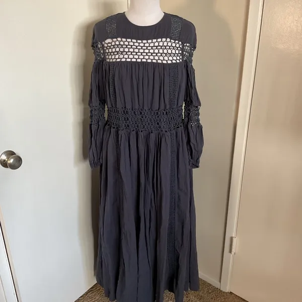 ASOS EDITION Charcoal Gray Crochet Trim Drop Waist Maxi Dress 4 Cotton Boho - Image 2