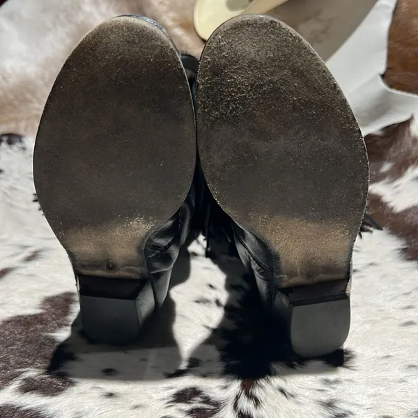 Vintage Black Real Leather Fringe Cowboy Boots Festival Rave Burning‎ Man A21 - Image 10