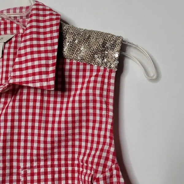 Ariat western gingham checkered plaid red white button down sequins top sz S - Image 3