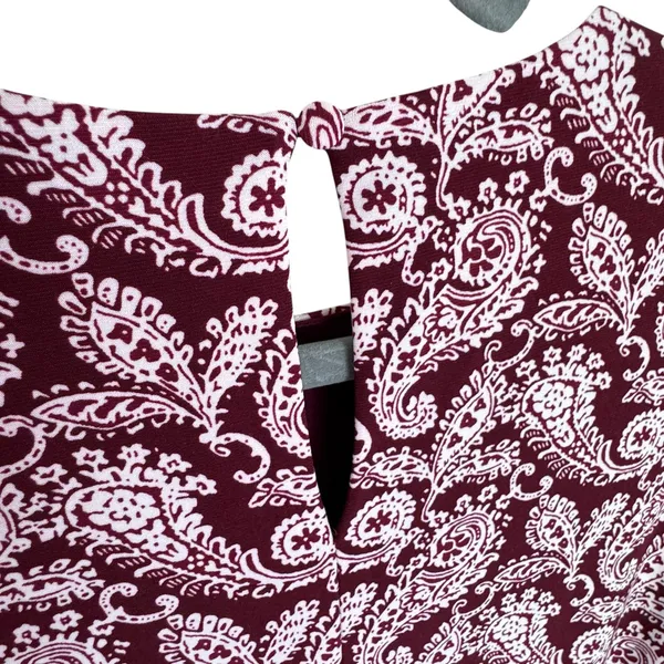 Lauren Ralph Lauren Burgundy White‎ Paisley 3/4 Sleeve Belted Midi Dress Size 8 - Image 3