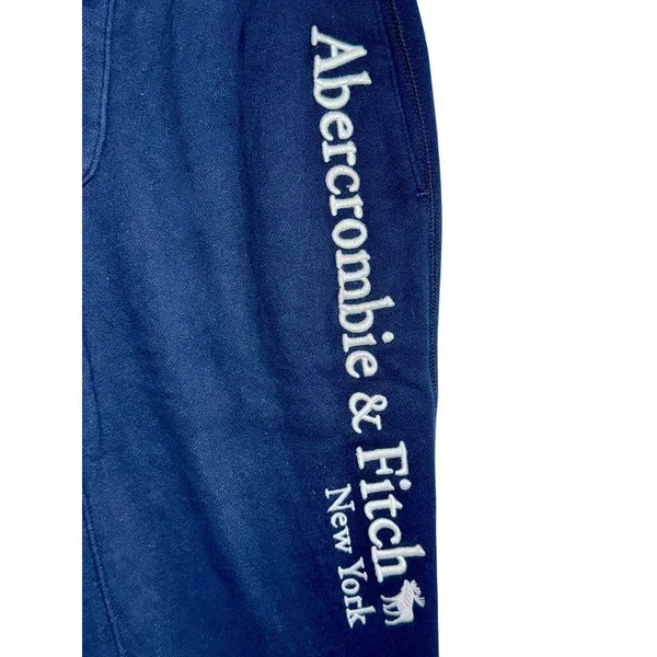 Abercrombie & Fitch Soft AF Fleece Navy Blue White Logo Jogger Sweatpants Size S - Image 5