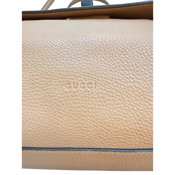 Gucci Large Bamboo Daily 370830 Camel Leather Top Handle 2Way Bag Striped Lining - Image 13