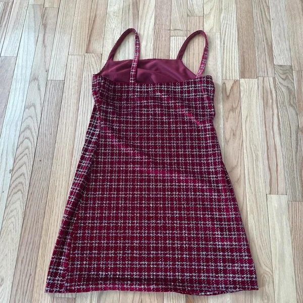 Altar'd State Red Silver Plaid Mini Dress Womens Large Coquette Tweed Slip Dress - Image 8