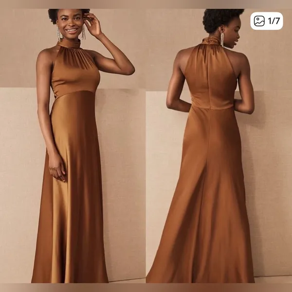 BHLDN Cortland Esme Charmeuse Formal Satin Gown Sz‎ 16 in Cinnamon NEW - Image 2