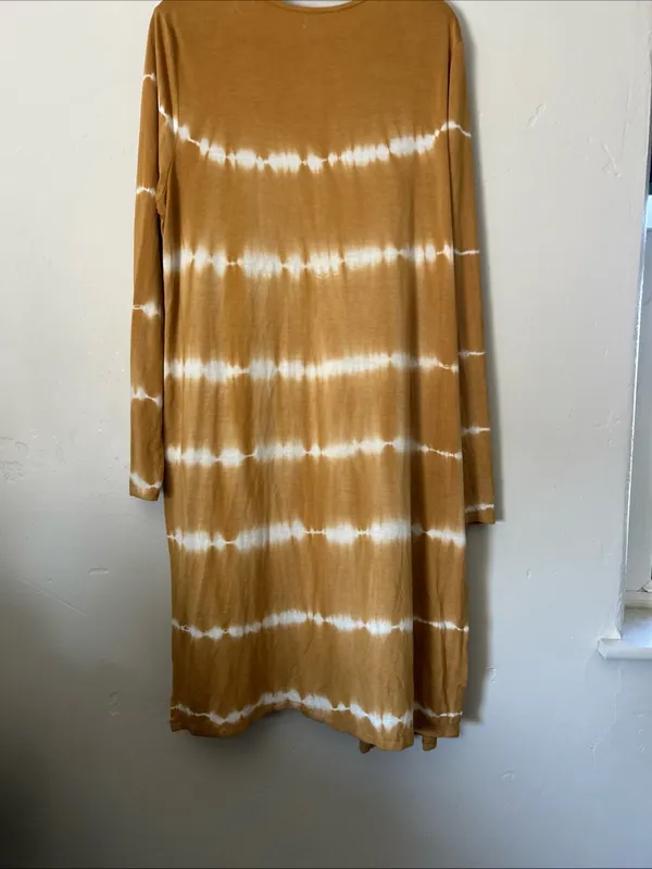 Maurices Women's Gold Mustard Yellow Open Tie Dye LS Cardigan Duster Medium - Image 5