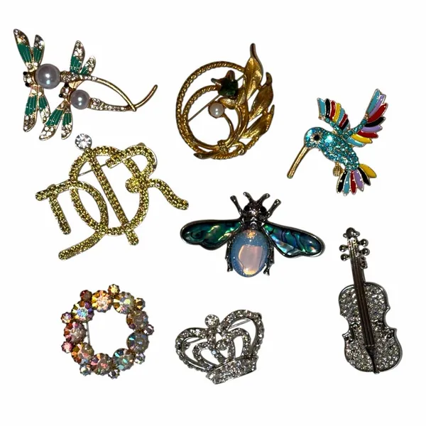 Crystal Rhinestone Violin Brooch Pin Silver - Image 2