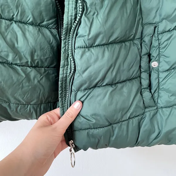 Madden NYC green puffed‎ winter jacket coat hooded pockets nylon warm size large - Image 5