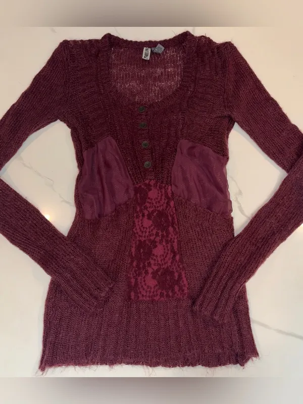 BKE Lace Mesh Floral Detail Mohair Blend Sweater Fairy - Size Medium - Image 2