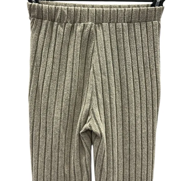 Source Unknown Khaki High Waisted Wide Ribbed Pull On Flare Legging Stretch Pants Womens Small - Image 4