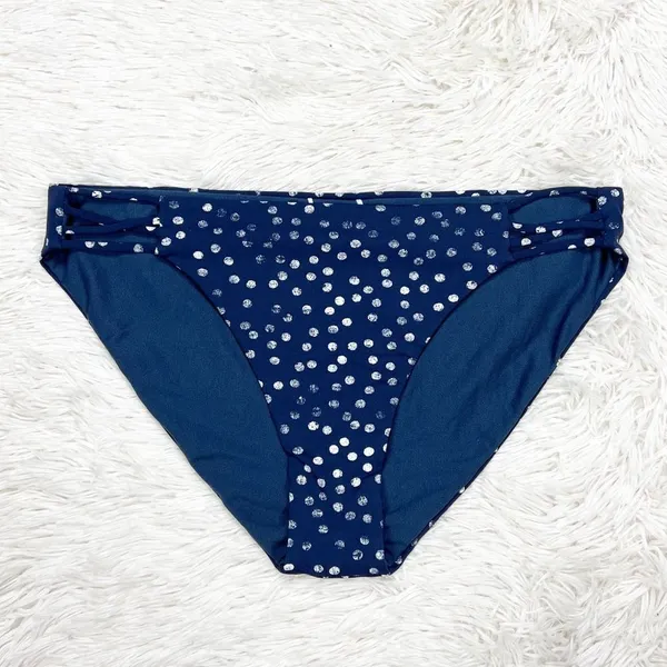 Roxy Printed Beach Classics Blue Indigo Polka Dot Side Strap Bikini Bottoms‎ XL - Image 4