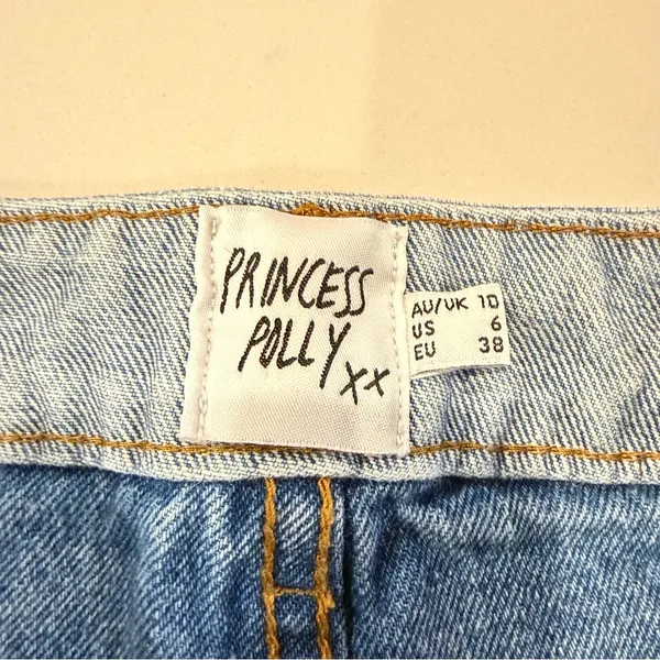 Princess Polly Two-Tone High Waisted Mom Jeans Straight Leg Women’s 6 Blue Wash - Image 7