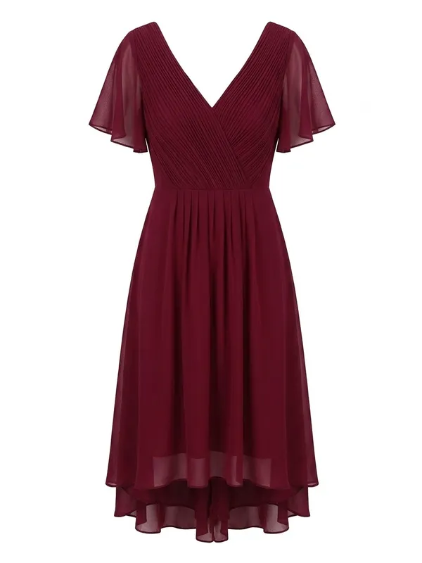 Ever Pretty Burgundy High-Low V-Neck Chiffon Dress - Image 2