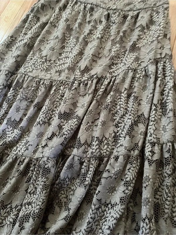 Altar'd State Brown Taupe Lace Tiered Maxi Skirt Small Cottagecore Romantic - Image 2