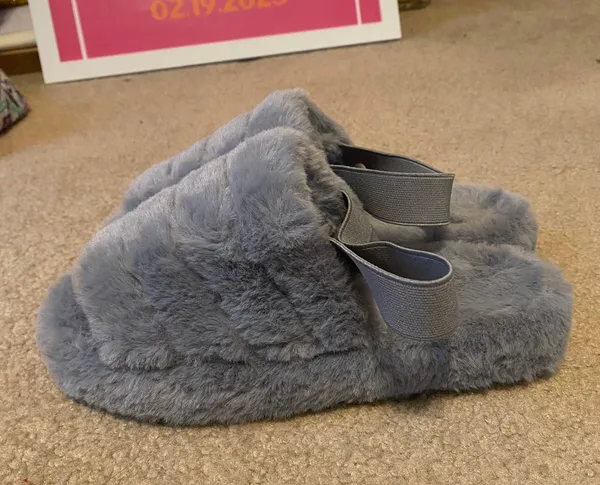 SheIn Gray Sling Back Fuzzy Slipper Shoe From - Image 3