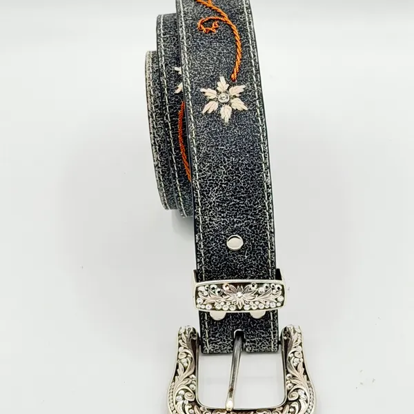 Nocona Size S Black Leather Floral Embroidered Rhinestone Western Cowgirl Belt - Image 6