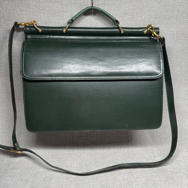 Belle Rose Vintage Satchel Briefcase Handbag Dark Forest‎ Green Messenger Bag - Image 3