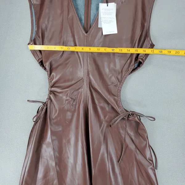 7 For All Mankind Dress Womens S Brown Faux Leather‎ Cutout Midi NEW - Image 8