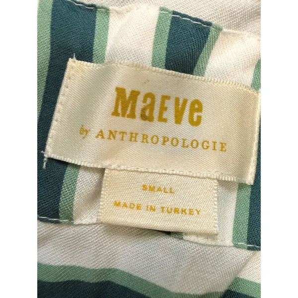Maeve Anthropologie Green White Mixed Stripe Button Down Blouse Long Sleeve S - Image 4