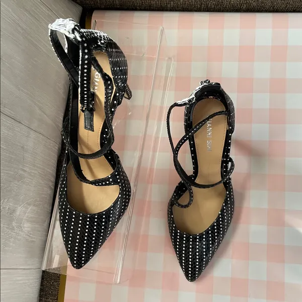 Giani Bernini  Black  polka withCrisscross Studded Heels - Image 3