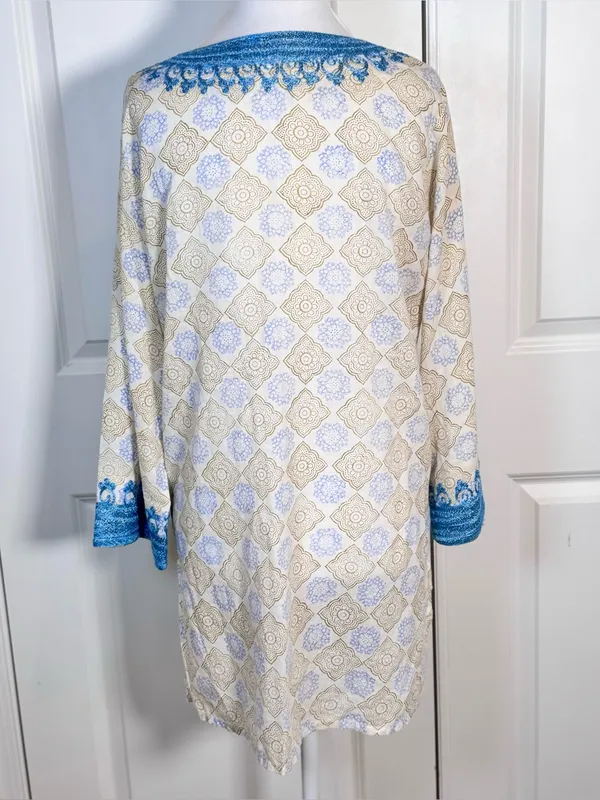 Roberta Roller Rabbit Tunic S Blue Cotton Embroidered Beach Cover Up Boho Resort - Image 6