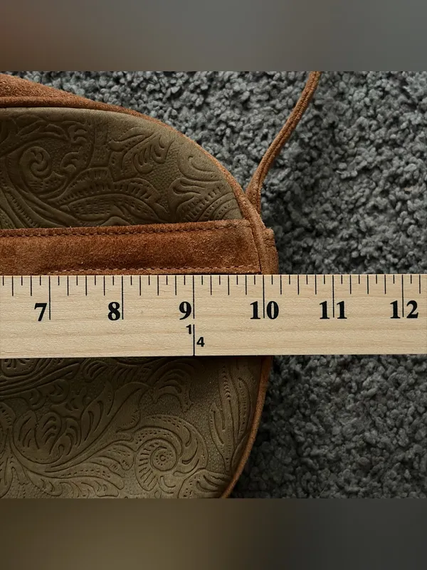 Vintage Made in Italy Embossed Tooled Leather Suede Crossbody Bag Brown Boho - Image 10