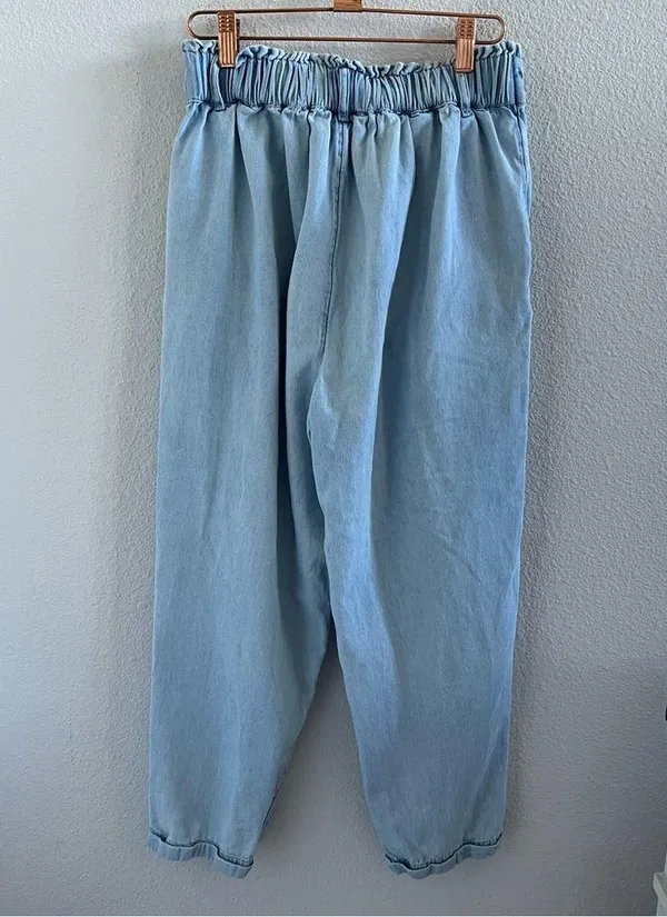 American Eagle Pull On Paperbag Chambray Pants 100% Cotton Small - Image 3
