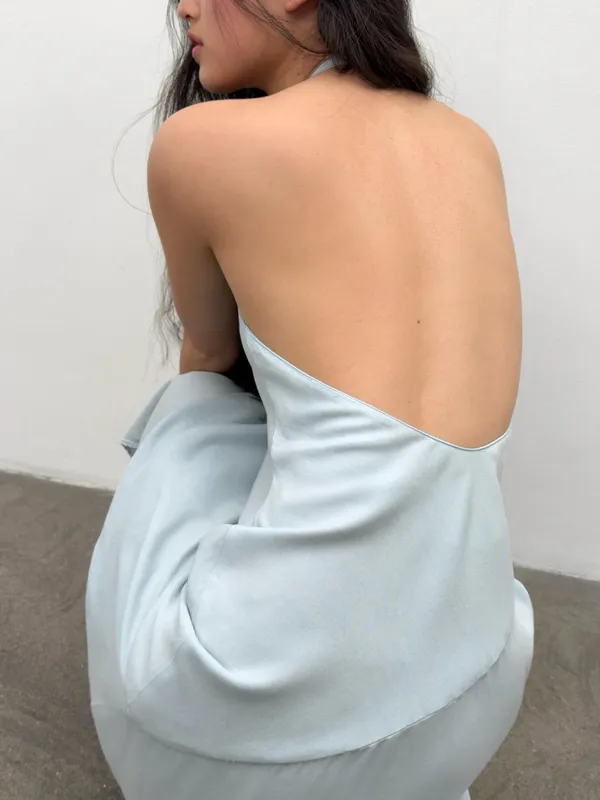 NWT Zara Light Blue Halter Open Back woman’s midi Dress Small - Image 12
