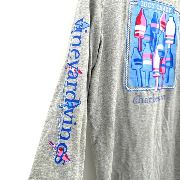 Vineyard Vines Size Medium Shirt Gray Pocket Tee Long Sleeve Buoy Crazy Nautical - Image 4