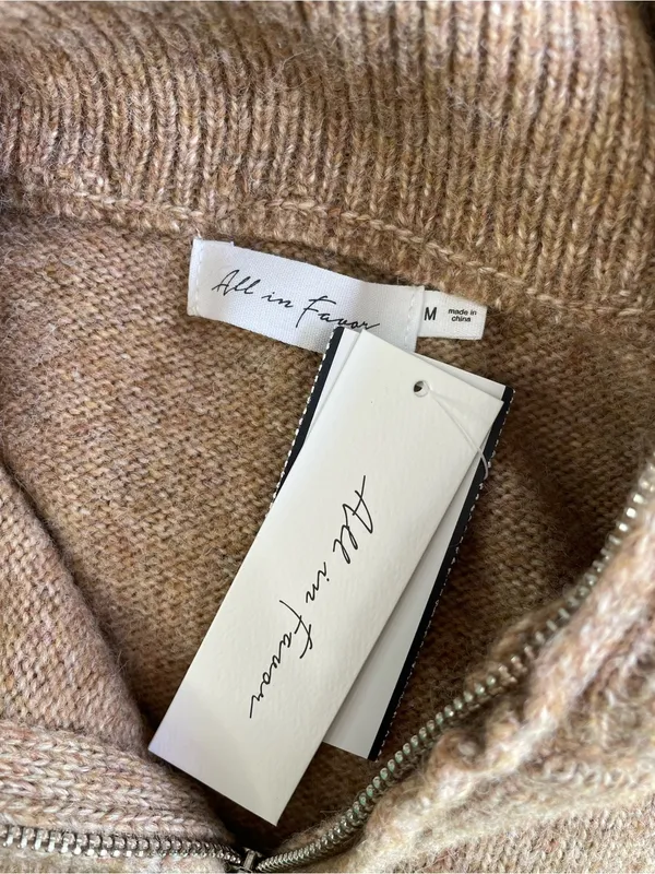 All in Favor Camel Brown Mini Sweater Dress with Zip Collar - Image 4