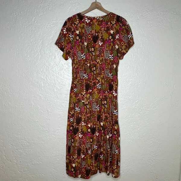 Target Latino Heritage Midi Dress Tropical‎ Resort V-Neck Women Brown Small NWT - Image 3