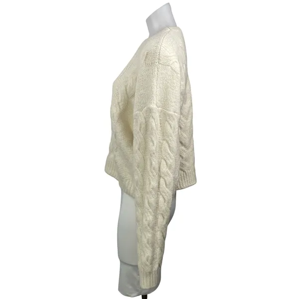Joie Women's Cream Wool Cable Knit Long Sleeve Crew Neck Sweater Top Size M - Image 2