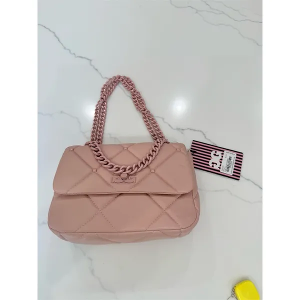 $159 Gilda Paris Small Quilted Shoulder Bag Blush Pink Chain Strap Logo cute - Image 3