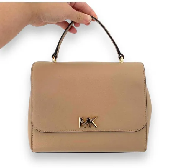 Michael Kors | Mott Beige Leather Top Handle Satchel Crossbody Gold Hardware - Image 19