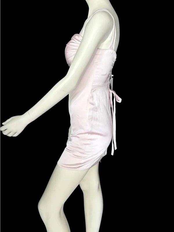 Satin Square Neckline Mini Dress Pink Size 4 NWT - Image 2