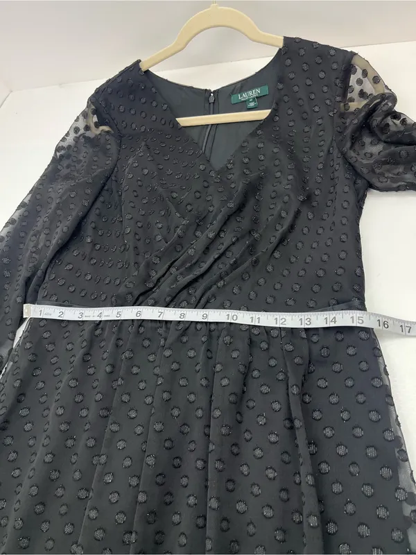 Lauren‎ Ralph Lauren Women 10 Rosaleen Polka-Dot Maxi Dress Black V-Neck FLAW - Image 11
