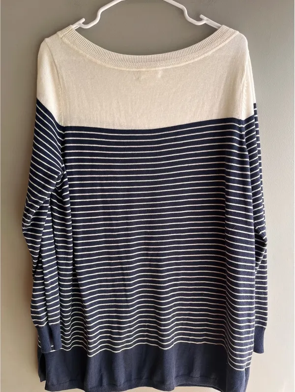 Caslon Off White & Navy Blue Striped Oversized Tunic Sweater Large - Image 6