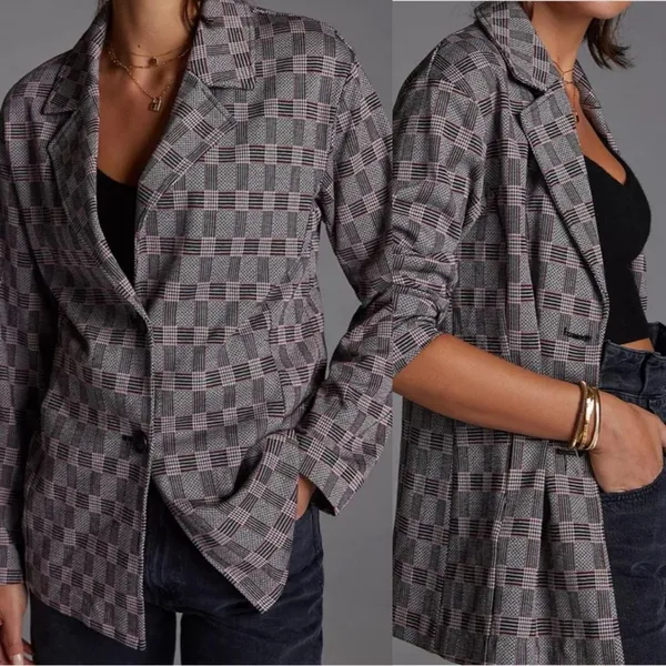 Anthropologie Avec Les Filles Plaid Oversized Long Two Button‎ Blazer Jacket S - Image 2