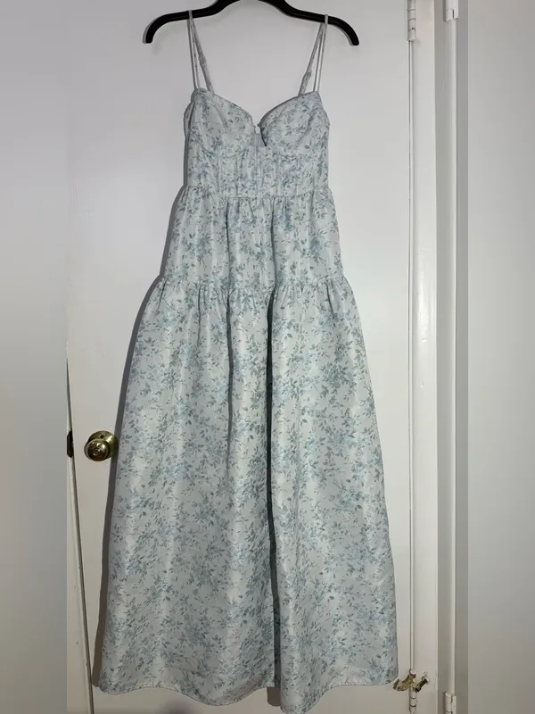 Maison Amory Sky Blue Floral Strapless Sweetheart The Windsor Maxi Dress - Image 8