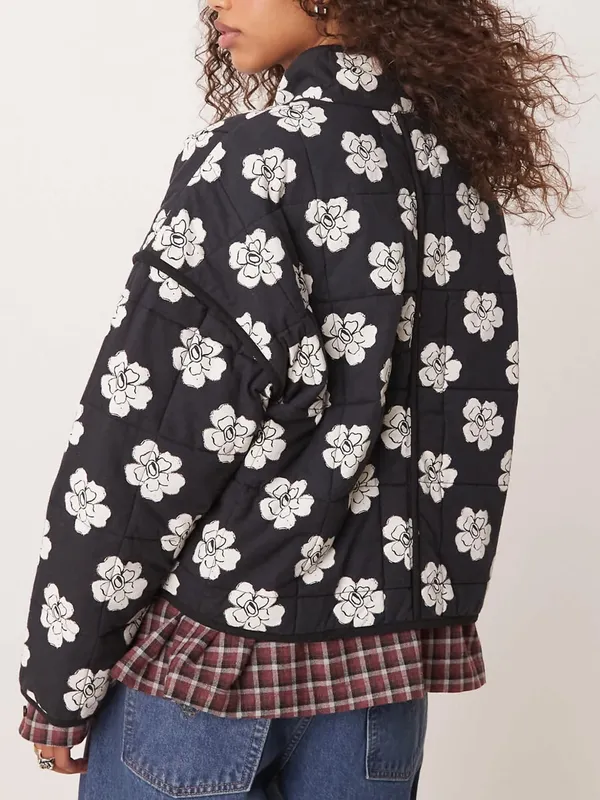 Free People Chloe Floral Print Padded Jacket in Night Blooms - Image 2
